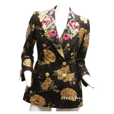 Pre-owned Dolce & Gabbana , Double-breasted Turlington Floral Metallic Lamé Jacquard Jacket In Black