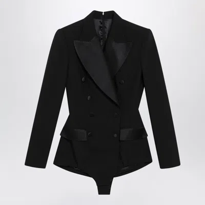 Dolce & Gabbana Double-breasted Tuxedo Bodysuit Jacket In Black Wool