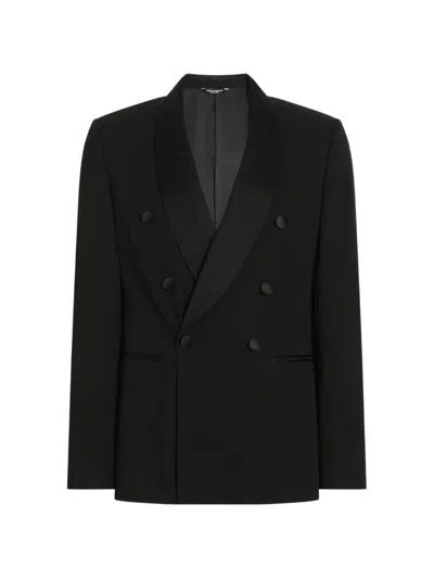 Dolce & Gabbana Double-breasted Tuxedo Jacket In Techno Gabardine In Black