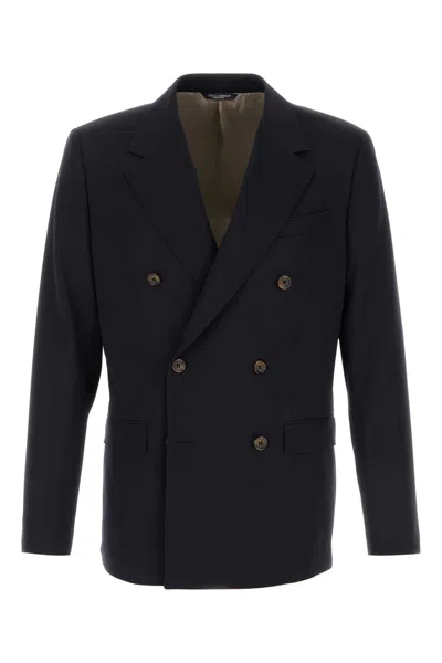 Dolce & Gabbana Double-breasted Virgin Wool Blazer In Black
