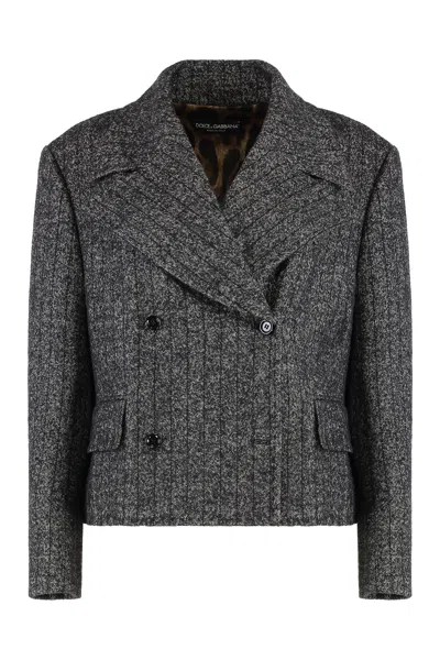 Dolce & Gabbana Double-breasted Virgin Wool Blazer In Gray