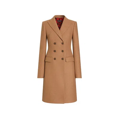 Dolce & Gabbana Double-breasted Virgin Wool Coat In Brown
