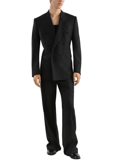 Dolce & Gabbana Double-breasted Virgin Wool Suit In Blue