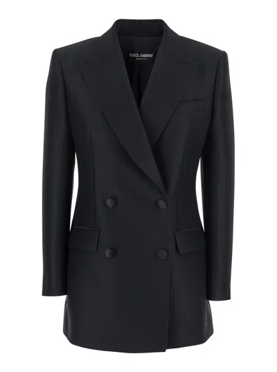 Dolce & Gabbana Double-breasted Wool And Silk Blazer In Black