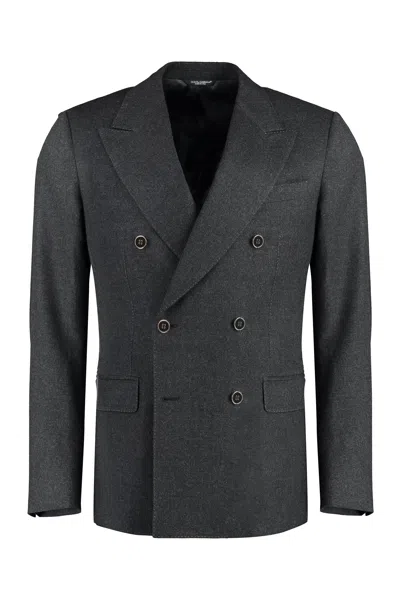 Dolce & Gabbana Double-breasted Wool Blazer In Black