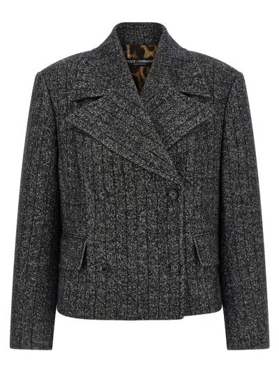 Dolce & Gabbana Double-breasted Wool Blazer In Charcoal