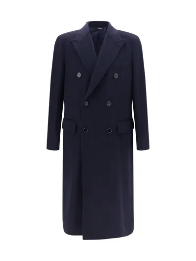 Dolce & Gabbana Double-breasted Wool Coat In Blue