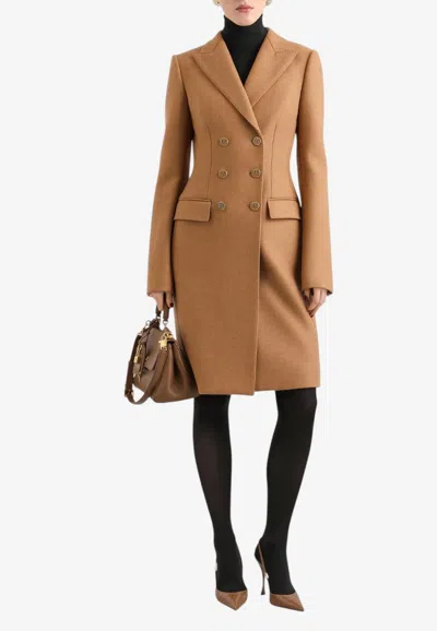 Dolce & Gabbana Double-breasted Wool Coat In Brown