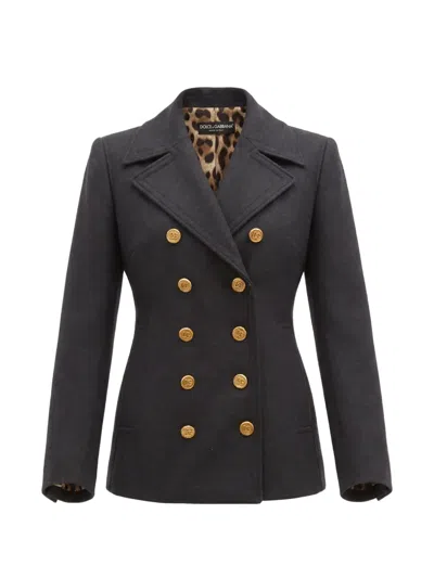 Dolce & Gabbana Double-breasted Wool Jacket In Gray