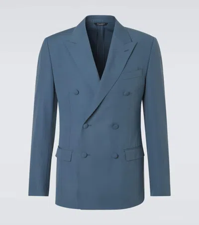 Dolce & Gabbana Double-breasted Wool Poplin Suit Jacket In Blue