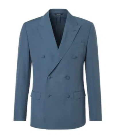 Dolce & Gabbana Double-breasted Wool Poplin Suit Jacket In Multi