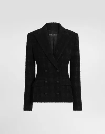 Dolce & Gabbana Double-breasted Wool-blend Check Bouclé Jacket In Black