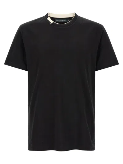 Dolce & Gabbana Double-layer Crew Neck Cotton T-shirt In Black