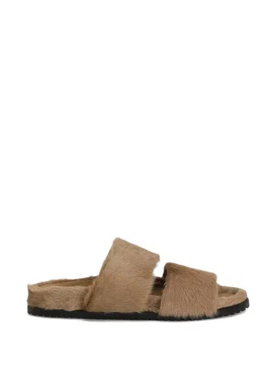 Dolce & Gabbana Camel Calf Hair Dg Casual Slippers In Burgundy