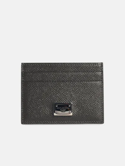 Dolce & Gabbana Dove Grey Leather Card Holder In Gray