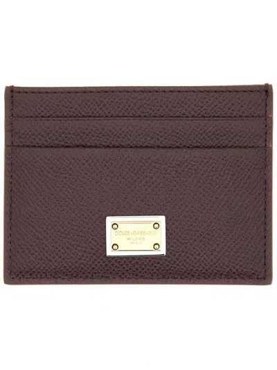 Dolce & Gabbana Leather Card Holder In Brown