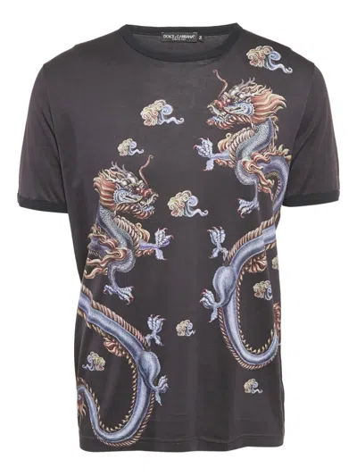 Pre-owned Dolce & Gabbana Dragon-print Cotton T-shirt In Black