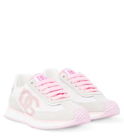 Dolce & Gabbana Kids' Dragon Suede-trimmed Sneakers In White