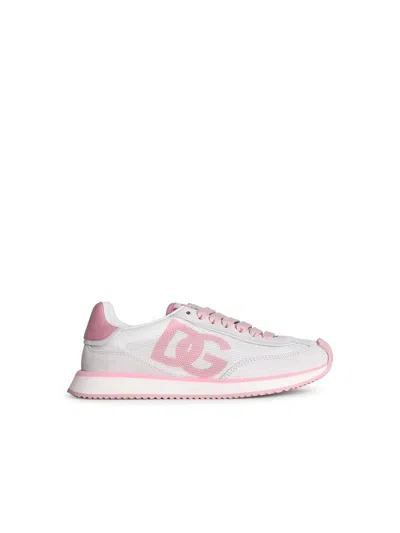 Dolce & Gabbana Dragon White Suede Blend Sneakers In Pink
