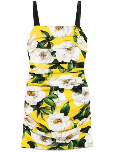 Dolce & Gabbana Drape Dress In Yellow