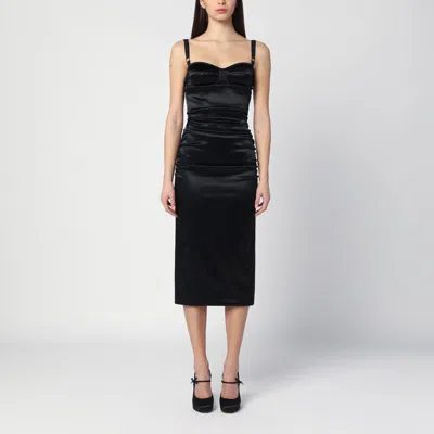 DOLCE & GABBANA DRAPED BLACK DRESS WITH BRA DETAIL
