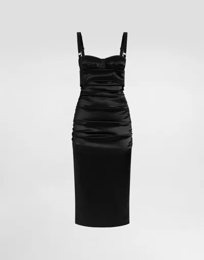 Dolce & Gabbana Draped Calf-length Dress With Bra-style Detailing In Black