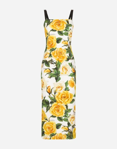 Dolce & Gabbana Draped Charmeuse Dress With Yellow Rose Print