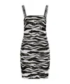 Dolce & Gabbana Ruched Sequined Zebra-print Jersey Mini Dress In Black