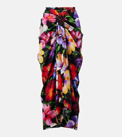 Dolce & Gabbana Draped Floral Silk-blend Midi Skirt In Multi