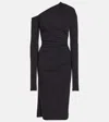 Dolce & Gabbana One-shoulder Long-sleeve Gathered Organza Midi Dress In Black