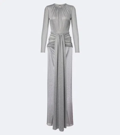 Dolce & Gabbana Draped Lame Gown In Gray