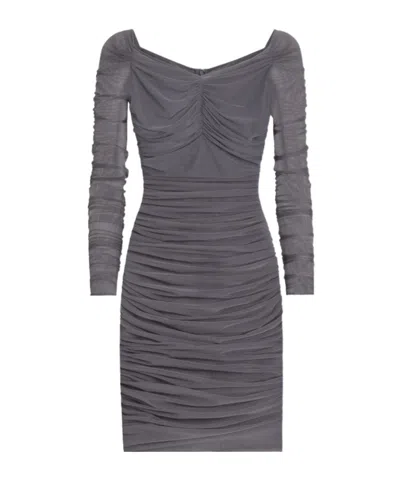 Dolce & Gabbana Draped Light Tulle Short Dress In Grey