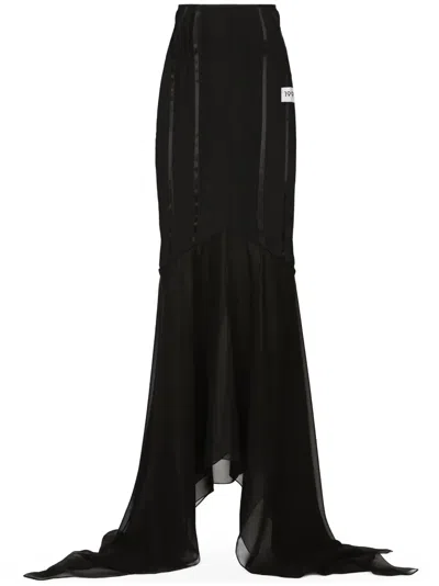 Dolce & Gabbana Dolce&gabbana Silk-blend Black Sicily Ruffle Maxi Skirt