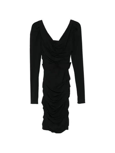 Pre-owned Dolce & Gabbana Draped Midi Dress In Black