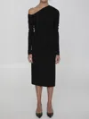 Dolce & Gabbana One-shoulder Long-sleeve Gathered Organza Midi Dress In Nero