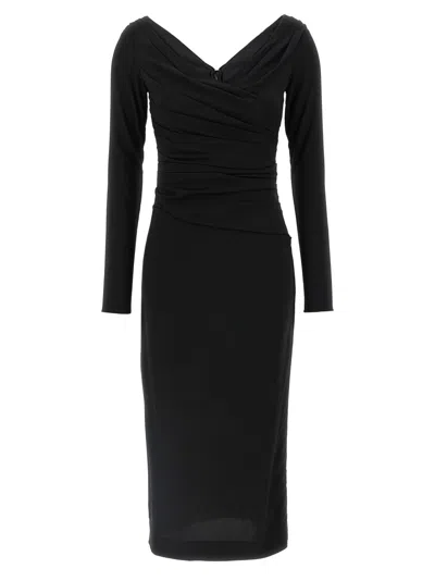 DOLCE & GABBANA DOLCE & GABBANA DRAPED MIDI DRESS WITH V-NECKLINE