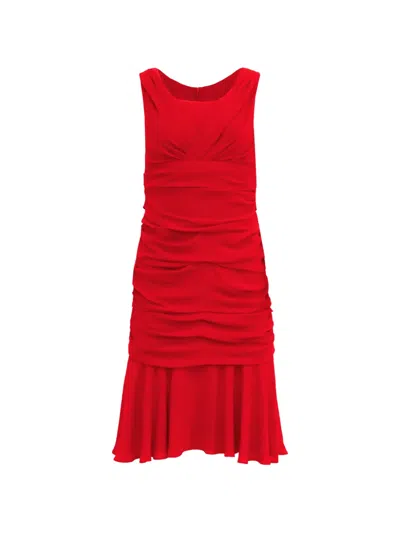 Pre-owned Dolce & Gabbana Draped Midi Silk Dress In Red