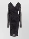 Dolce & Gabbana Draped Polka-dot Dress With Ruched Sleeves In Black