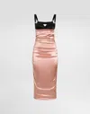 Dolce & Gabbana Draped Satin Calf-length Dress With Bra-style Cups In Beige