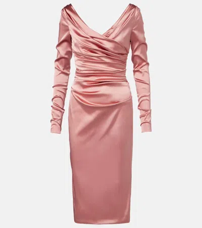 Dolce & Gabbana Draped Satin Midi Dress In Pink