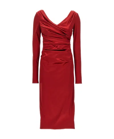 DOLCE & GABBANA DOLCE  GABBANA V-NECK DRAPED MIDI DRESS