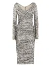 Dolce & Gabbana Draped Sequin Midi Dress In Silver