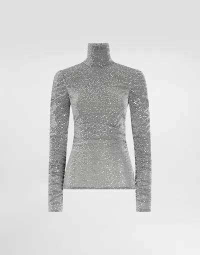 DOLCE & GABBANA DRAPED SEQUINED TURTLE-NECK TOP