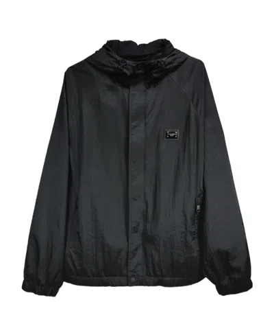 Dolce & Gabbana Drawstring Hooded Jacket In Black