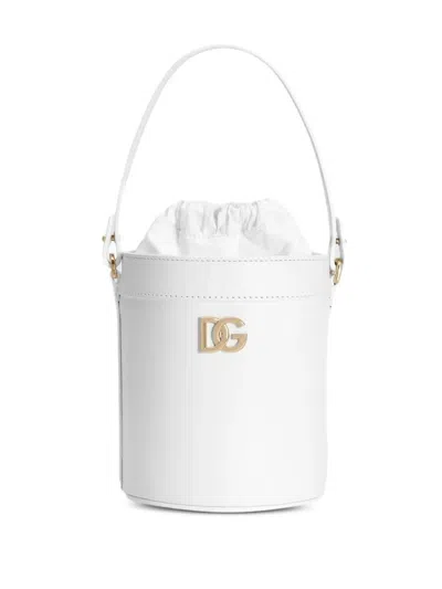 Dolce & Gabbana Kids' Drawstring Logo Bucket Bag In White