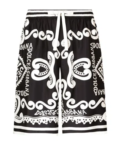 Dolce & Gabbana Dolce&gabbana Silk Bermuda With Navy Print In Blue