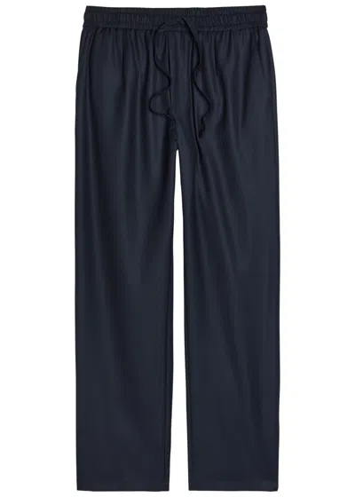 Dolce & Gabbana Drawstring Straight-leg Wool Trousers In Blue