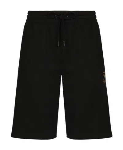 Dolce & Gabbana Drawstring-waist Cotton-blend Track Shorts In Black