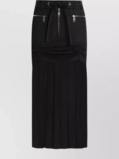 Dolce & Gabbana Drawstring Waist Pleated Silk Blend Skirt In Black