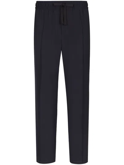 Dolce & Gabbana Drawstring-waist Stretch-wool Trousers In Blue